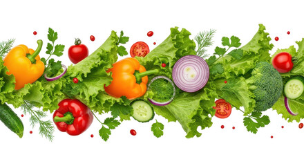 Fresh Harvest: A vibrant assortment of raw vegetables and herbs, arranged to capture the essence of a healthy harvest, bursting with color and freshness.