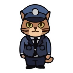 Illustrations of cute cat characters dressed in police uniforms in various poses and expressions. This cartoon vector set features feline police officers with attributes such as batons, stop signs, wh