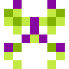 Abstract Pixelated Butterfly Shape with Purple and Lime Green Colors on Transparent Background