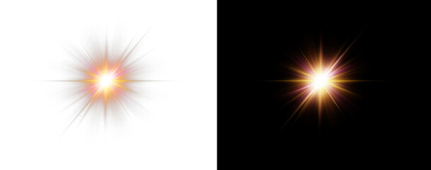 Radiant colorful PNG star with sparkling light and glowing highlights. Bright sparkles create festive and magical visuals. Transparent shining sun with bright flashes adds charm and energy.