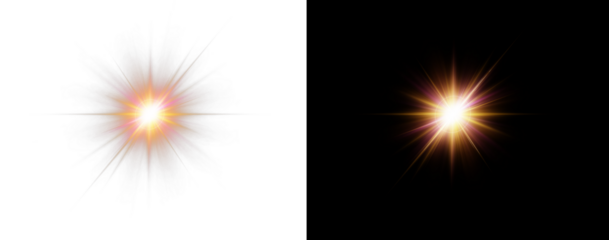 Radiant colorful PNG star with sparkling light and glowing highlights. Bright sparkles create festive and magical visuals. Transparent shining sun with bright flashes adds charm and energy.