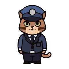 Illustrations of cute cat characters dressed in police uniforms in various poses and expressions. This cartoon vector set features feline police officers with attributes such as batons, stop signs, wh