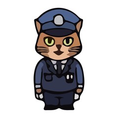 Illustrations of cute cat characters dressed in police uniforms in various poses and expressions. This cartoon vector set features feline police officers with attributes such as batons, stop signs, wh