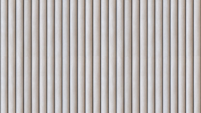 SEAMLESS fluted wall panel background, natural white wood texture, modern decorative accent wall, half-round wooden slats.