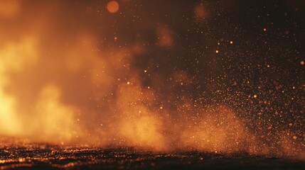 Swirling orange particles and hazy smoke against a dark background abstract