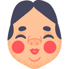Japanese Traditional Daruma Kokeshi Doll Face Illustration With Peach Skin And Pink Cheeks And Dark Hair