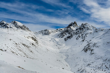 Muottas Muragl, Val Muragl, Piz Muragl, Wanderweg, Lej Muragl, Ova da Muragl, Alp Languard, Oberengadin, Engadin, Alpen, Graubünden, Winter, Winterlandschaft, Wintersport, Schweiz