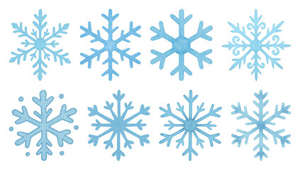 PNG Elegant blue snowflake designs, element set on transparent background