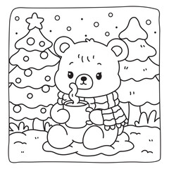 Bold and Easy Cozy Winter Coloring Pages, Cute Christmas Bold and Easy Coloring Pages, Line Art, Vectors Illustration, Black and White, 8.5x8.5