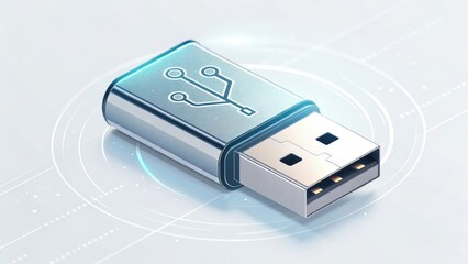 Shiny USB drive with circuit board design in close up