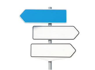 vTwo directional road signs one blue one white isolated on transparent background