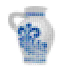 Fließen Mosaik eines Apfelwein Bembel: hessischer Tonkrug, zusammengesetzt aus quadratischen Steinen, weißer Hintergrund 