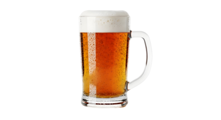 Refreshing mug of golden beer with frothy head, perfect for a summer celebration, advertising a brewery, or enjoying a happy hour with friends