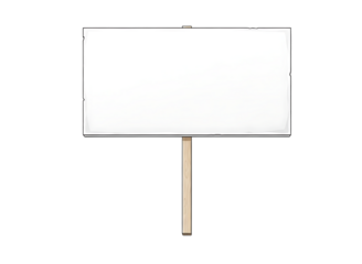 Blank white protest sign on a wooden stick isolated on transparent background