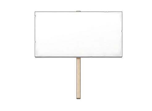 Blank white protest sign on a wooden stick isolated on transparent background - Powered by Adobe