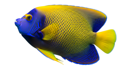 Dive into Delight: Stunning Blue and Yellow Angelfish with Intricate Scales Ready to Brighten Your Aquatic Projects, Aquarium Enthusiasts and Marine Life Design