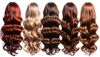 Fototapeta premium Wavy, luscious hair extensions in various colors on black background