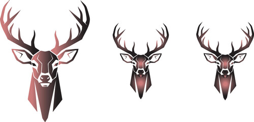 Three deer heads in a row against a dark black background