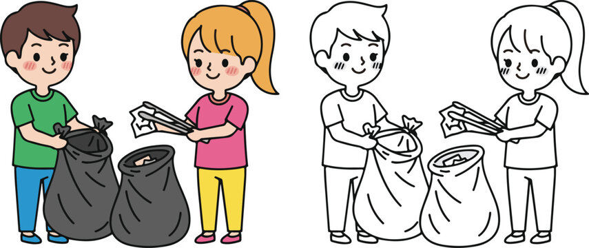 Volunteers cleaning park together cartoon vector. International Volunteer Day