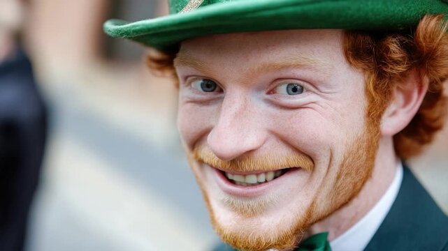 A man wearing a green hat and matching bow tie, possibly for a formal event or wedding