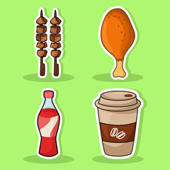 Cartoon food and drinks set for menu