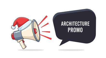 Festive holiday megaphone announcement with santa hat and speech bubble design