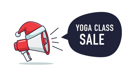 Christmas yoga class sale announcement with santa hat megaphone