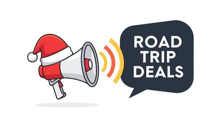 Holiday megaphone announcing road trip deals for christmas travel promotion