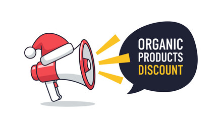 Christmas sale promotion for organic products with megaphone icon