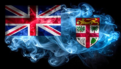 Fiji Flag with Smoke Effect and Emblem.