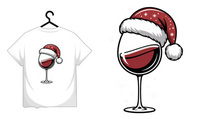 Festive wine glass with santa hat, ideal for christmas tshirt design