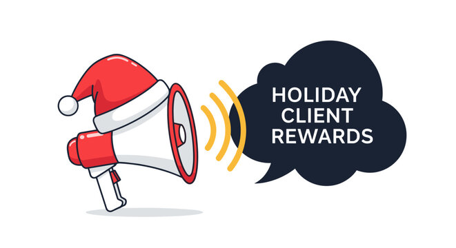 Festive announcement concept with santa hat megaphone and holiday client rewards message