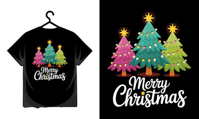 Merry christmas tshirt design with christmas tree and star vector illustration