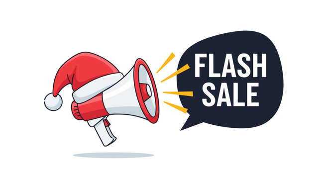 Festive flash sale announcement with megaphone and holiday theme