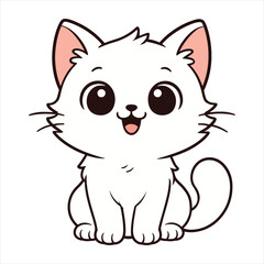 Adorable fluffy white kitten with big sparkling eyes and pink ears smiling vector