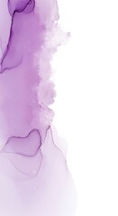 Abstract flowing purple watercolor paint splash and stain on a white background with copy space