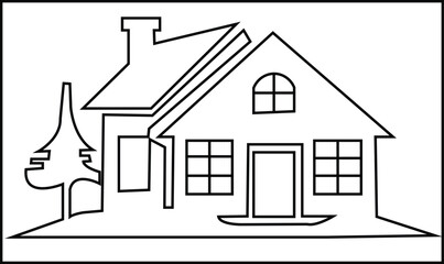 Sillhouette tiny christmas house whit much windows vector illustration line art