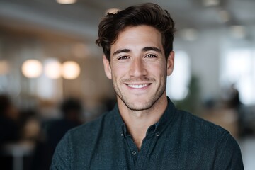 Obraz premium Portrait of a Confident and Friendly Young Man in a Modern Office