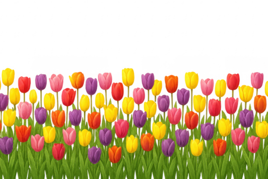 Colorful blooming tulip flowers with transparent background
