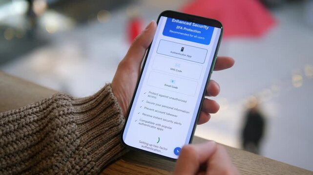 A user proactively strengthens her account security by activating two factor authentication through a mobile device. The video details the setup process from choosing the authentication method to