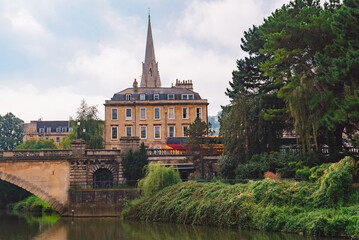 North parade bridge over Avon river in Bath, Somerset, England, UK.