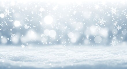 Winter background with snow and snowflakes isolated on white background