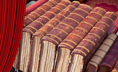 Old books in the flea market concept