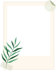 Polaroid photo frame with tropical plants and tape decoration