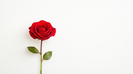Fototapeta premium Vibrant red rose elegantly positioned against a clean white background showcasing natural beauty and simplicity