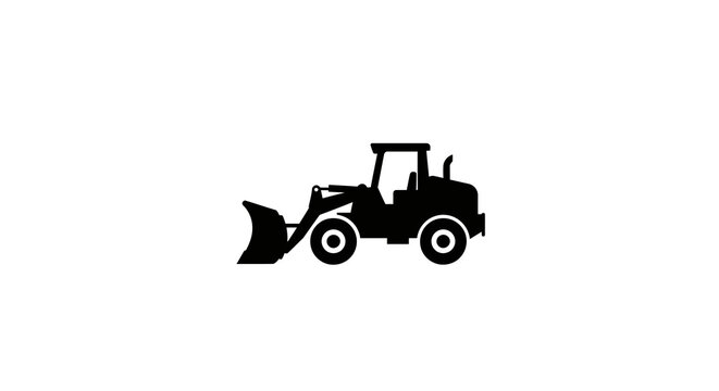 Silhouette of a bulldozer with loader on a clean white background