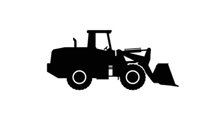 Black silhouette of construction bulldozer on white background
