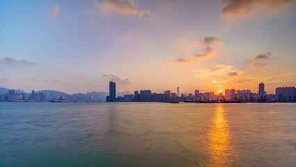 Hong Kong Sunset, View from kowloon bay downtown timelapse