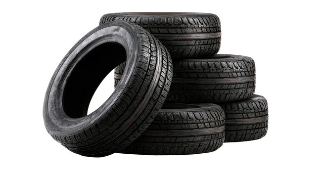 Stack of fresh black rubber tires arranged for display