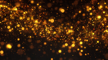 Naklejka premium Golden illumination with shimmering particles. Lights and glowing pollen give the design a festive Christmas glow. Stock Illustration